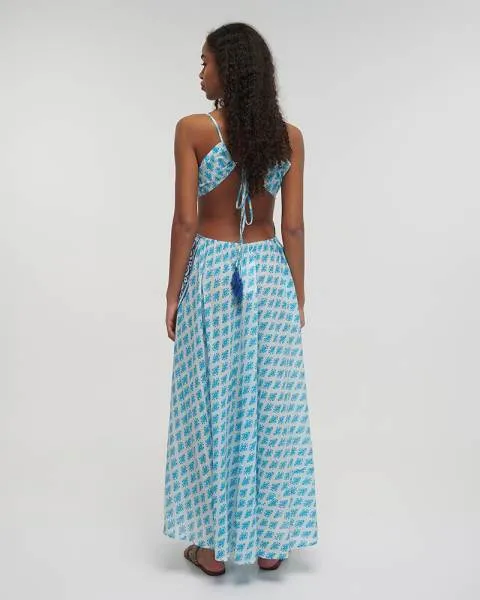 ΦΟΡΕΜΑ ΜΑΚΡΥ ΑΜΑΝΙΚΟ ΜΕ ΑΝΟΙΓΜΑ ΣΤΗ ΠΛΑΤΗ ΤΥΡΚΟΥΑΖ/ΕΚΡΟΥ ΜΕ ΣΧΕΔΙΑ ONE SIZE (100% COTTON)