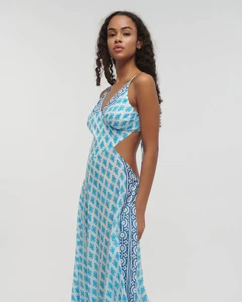 ΦΟΡΕΜΑ ΜΑΚΡΥ ΑΜΑΝΙΚΟ ΜΕ ΑΝΟΙΓΜΑ ΣΤΗ ΠΛΑΤΗ ΤΥΡΚΟΥΑΖ/ΕΚΡΟΥ ΜΕ ΣΧΕΔΙΑ ONE SIZE (100% COTTON)