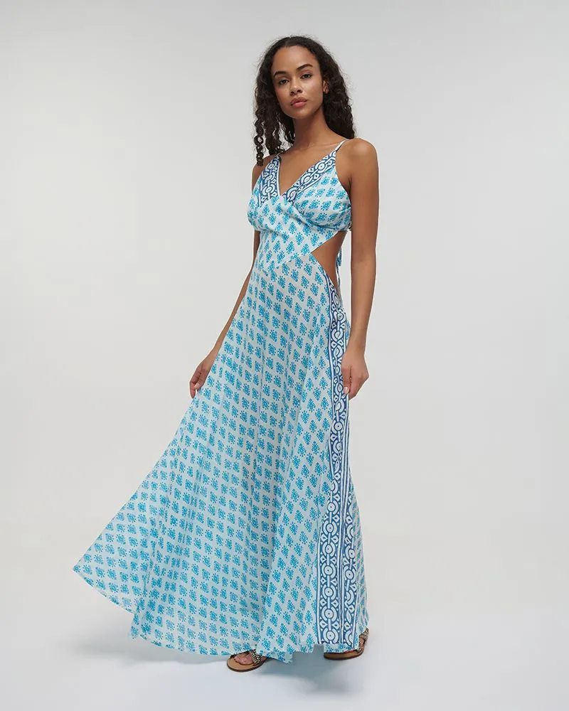 ΦΟΡΕΜΑ ΜΑΚΡΥ ΑΜΑΝΙΚΟ ΜΕ ΑΝΟΙΓΜΑ ΣΤΗ ΠΛΑΤΗ ΤΥΡΚΟΥΑΖ/ΕΚΡΟΥ ΜΕ ΣΧΕΔΙΑ ONE SIZE (100% COTTON)