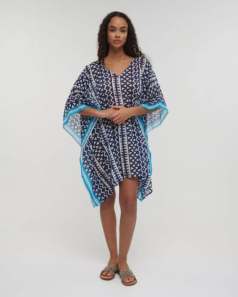 ΚΑΦΤΑΝΙ ΜΠΛΕ/ΛΕΥΚΟ/ΤΥΡΚΟΥΑΖ ΜΕ ΣΧΕΔΙΑ ONE SIZE (100% COTTON)