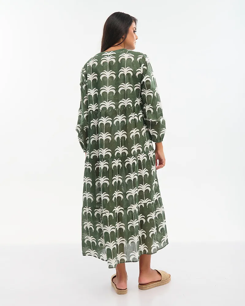 ΦΟΡΕΜΑ ΜΑΚΡΥ ΣΚΟΥΡΟ ΠΡΑΣΙΝΟ ΜΕ ΦΟΙΝΙΚΕΣ ONE SIZE (100% COTTON)