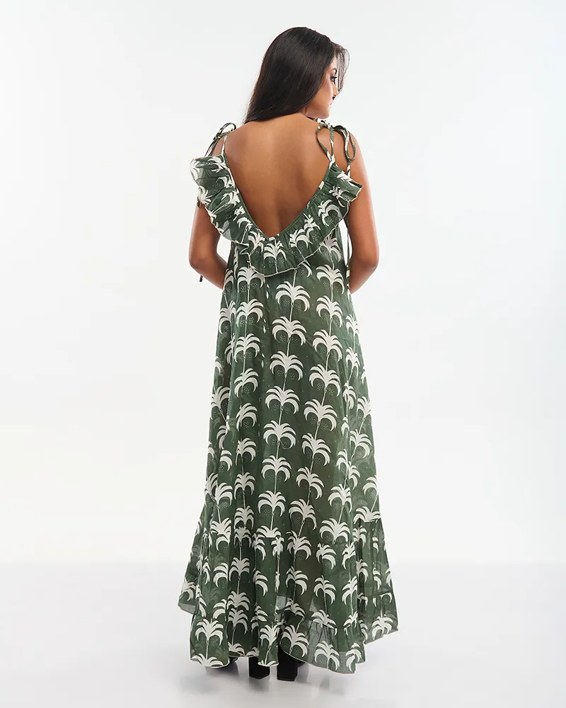 ΦΟΡΕΜΑ ΜΑΚΡΥ ΜΕ ΤΙΡΑΝΤΕΣ ΣΕ ΣΚΟΥΡΟ ΠΡΑΣΙΝΟ ΧΡΩΜΑ ΜΕ ΦΟΙΝΙΚΕΣ ONE SIZE (100% COTTON)