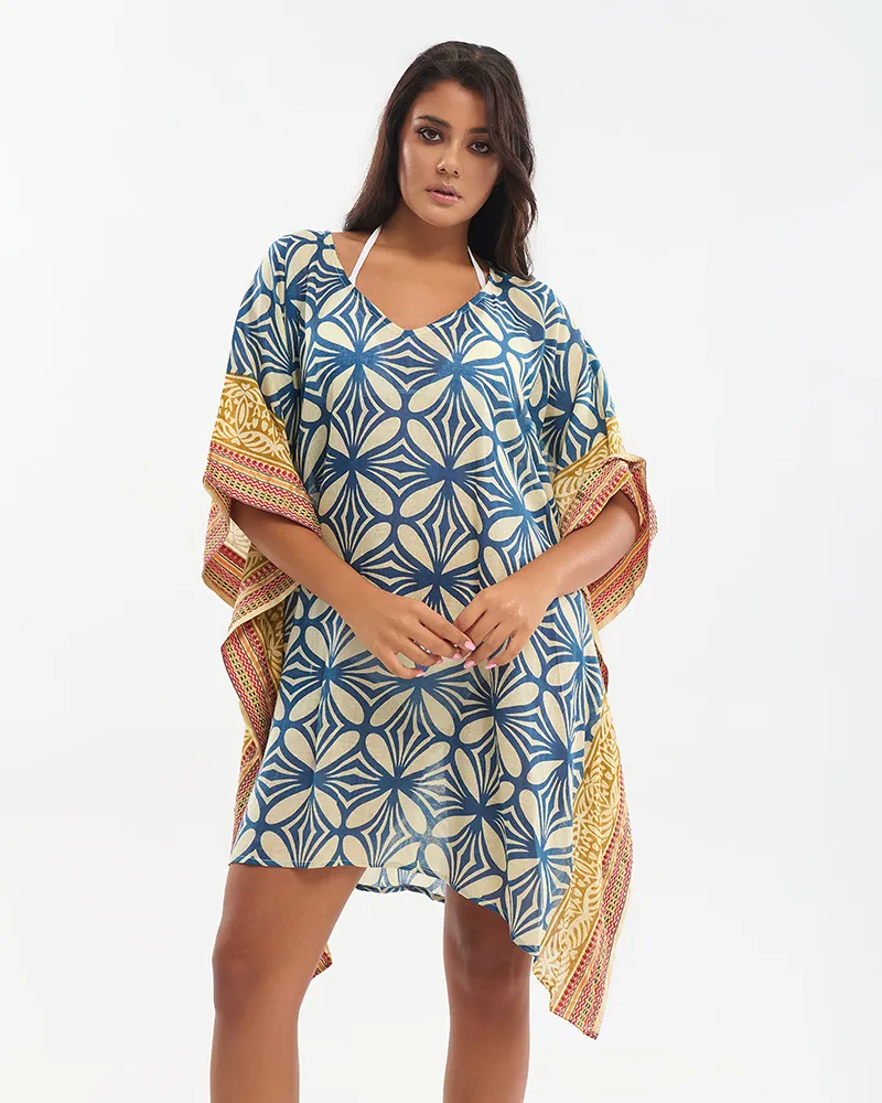 ΚΑΦΤΑΝΙ ΚΟΝΤΟ ΜΠΕΖ/ΜΠΛΕ/ΜΟΥΣΤΑΡΔΙ ΜΕ ΧΡΥΣΕΣ ΛΕΠΤΟΜΕΡΕΙΕΣ ONE SIZE (100% COTTON)