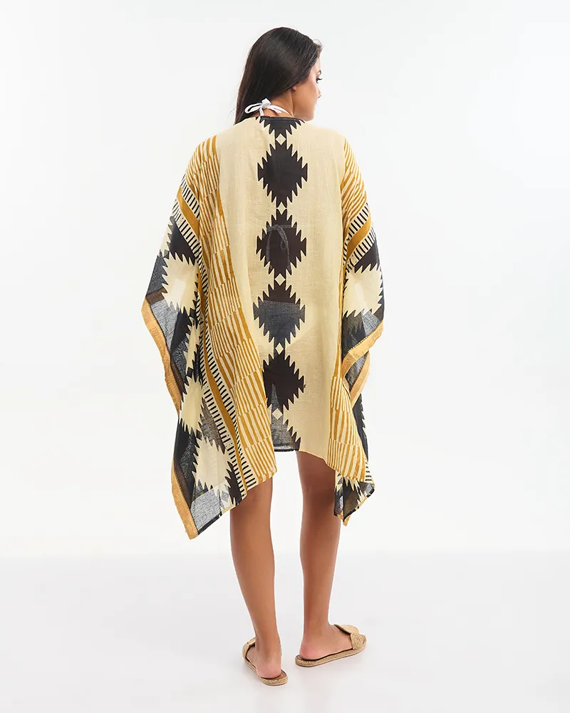 ΚΑΦΤΑΝΙ ΚΟΝΤΟ ΜΠΕΖ/ΜΑΥΡΟ/ΜΟΥΣΤΑΡΔΙ ΜΕ ΧΡΥΣΕΣ ΛΕΠΤΟΜΕΡΕΙΕΣ ONE SIZE (100% COTTON)