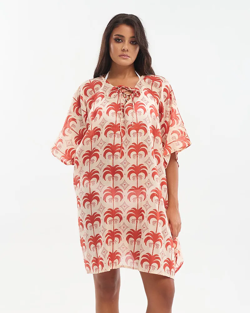 ΚΑΦΤΑΝΙ ΚΟΝΤΟ ΣΕ ΚΟΚΚΙΝΟ ΧΡΩΜΑ ΜΕ ΦΟΙΝΙΚΕΣ ONE SIZE (100% COTTON)