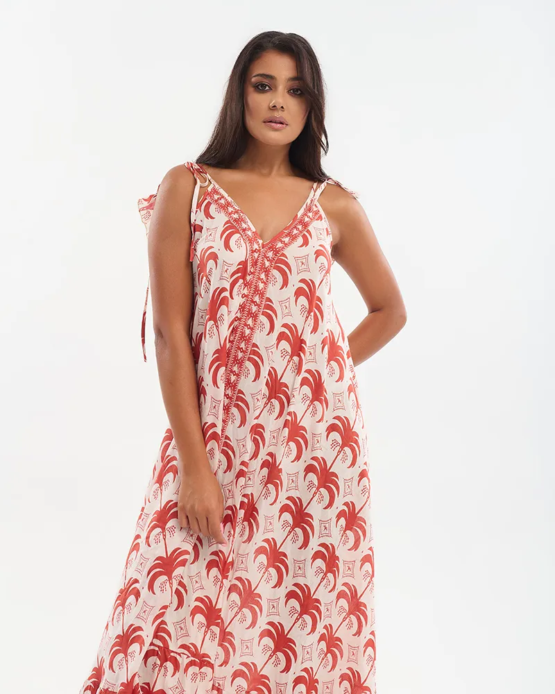 ΦΟΡΕΜΑ ΜΑΚΡΥ ΜΕ ΤΙΡΑΝΤΕΣ ΣΕ ΚΟΚΚΙΝΟ ΧΡΩΜΑ ΜΕ ΦΟΙΝΙΚΕΣ ONE SIZE (100% COTTON) ΦΟΡΕΜΑ ΜΑΚΡΥ ΜΕ ΤΙΡΑΝΤΕΣ ΣΕ ΚΟΚΚΙΝΟ ΧΡΩΜΑ ΜΕ ΦΟΙΝΙΚΕΣ ONE SIZE (100% COTTON)