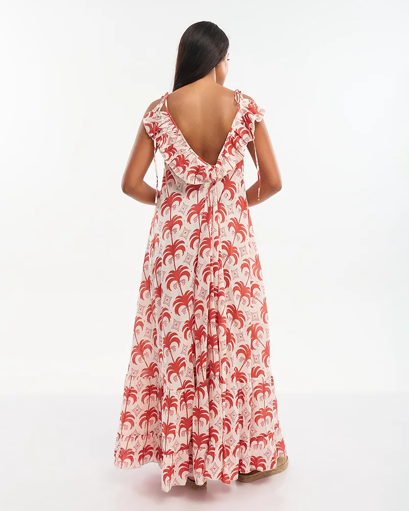 ΦΟΡΕΜΑ ΜΑΚΡΥ ΜΕ ΤΙΡΑΝΤΕΣ ΣΕ ΚΟΚΚΙΝΟ ΧΡΩΜΑ ΜΕ ΦΟΙΝΙΚΕΣ ONE SIZE (100% COTTON)