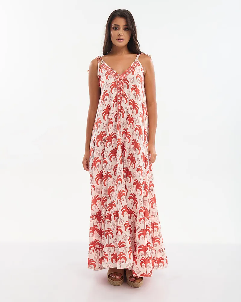 ΦΟΡΕΜΑ ΜΑΚΡΥ ΜΕ ΤΙΡΑΝΤΕΣ ΣΕ ΚΟΚΚΙΝΟ ΧΡΩΜΑ ΜΕ ΦΟΙΝΙΚΕΣ ONE SIZE (100% COTTON) ΦΟΡΕΜΑ ΜΑΚΡΥ ΜΕ ΤΙΡΑΝΤΕΣ ΣΕ ΚΟΚΚΙΝΟ ΧΡΩΜΑ ΜΕ ΦΟΙΝΙΚΕΣ ONE SIZE (100% COTTON)