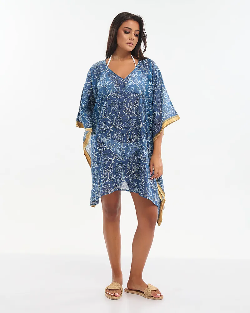 ΚΑΦΤΑΝΙ ΚΟΝΤΟ ΣΕ ΜΠΛΕ ΧΡΩΜΑ ΜΕ ΛΕΥΚΑ ΛΟΥΛΟΥΔΙΑ ONE SIZE (100% COTTON)