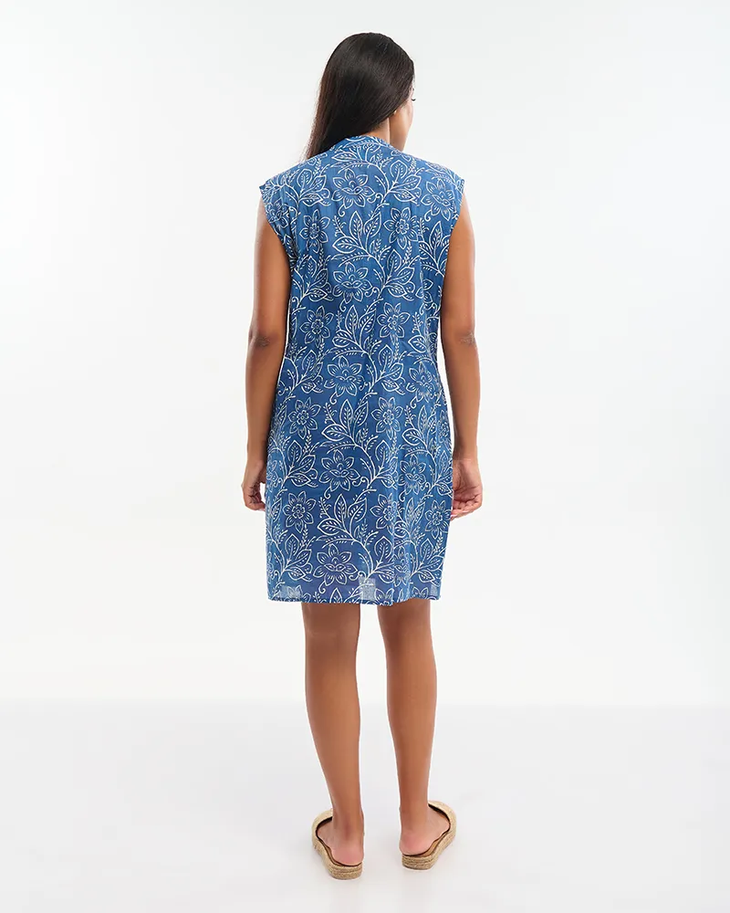 ΦΟΡΕΜΑ ΚΟΝΤΟ ΑΜΑΝΙΚΟ ΣΕ ΜΠΛΕ ΧΡΩΜΑ ΜΕ ΛΕΥΚΑ ΛΟΥΛΟΥΔΙΑ ONE SIZE (100% COTTON)