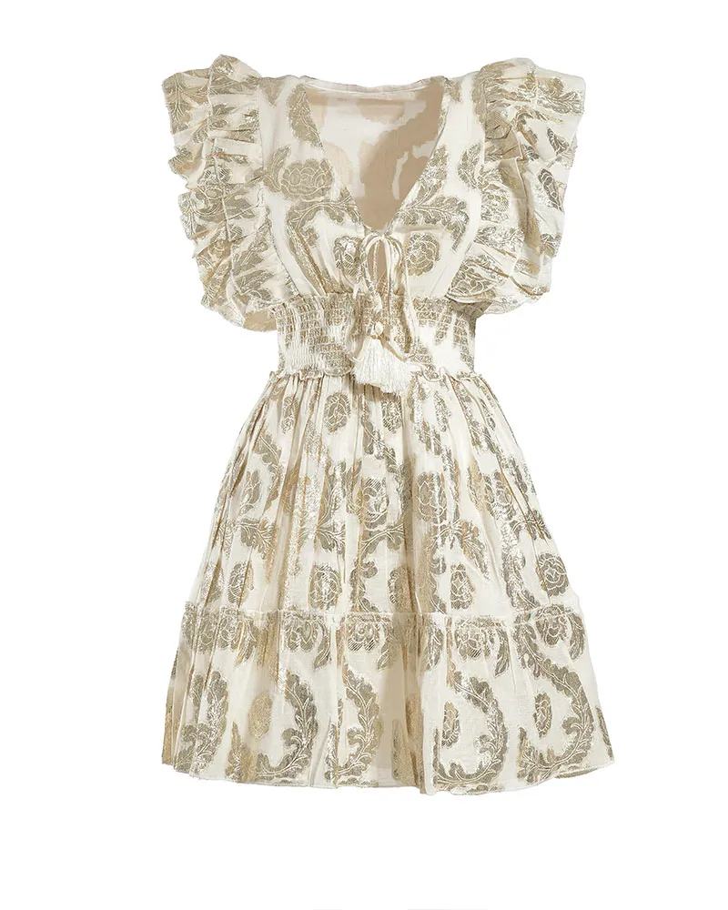 ΦΟΡΕΜΑ ΚΟΝΤΟ ΛΕΥΚΟ ΜΕ ΧΡΥΣΑ ΣΧΕΔΙΑ ΚΑΙ ΒΟΛΑΝ ONE SIZE (100% COTTON)