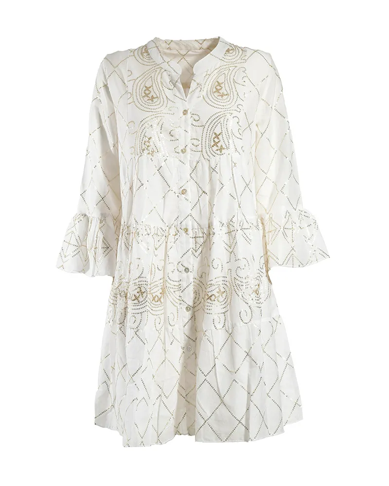 ΦΟΡΕΜΑ ΚΟΝΤΟ ΛΕΥΚΟ ΜΕ ΧΡΥΣΕΣ ΛΕΠΤΟΜΕΡΕΙΕΣ ONE SIZE (100% COTTON)