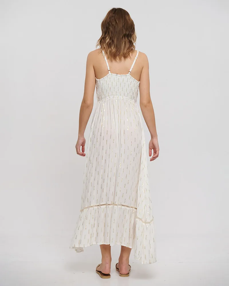 ΦΟΡΕΜΑ ΜΑΚΡΥ ΑΜΑΝΙΚΟ ΛΕΥΚΟ ΜΕ ΧΡΥΣΕΣ ΛΕΠΤΟΜΕΡΕΙΕΣ ONE SIZE (100% VISCOSE)