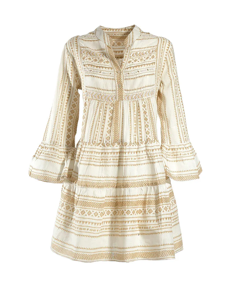 ΦΟΡΕΜΑ ΚΟΝΤΟ ΜΑΚΡΥΜΑΝΙΚΟ ΛΕΥΚΟ/ΧΡΥΣO ONE SIZE (100% COTTON)