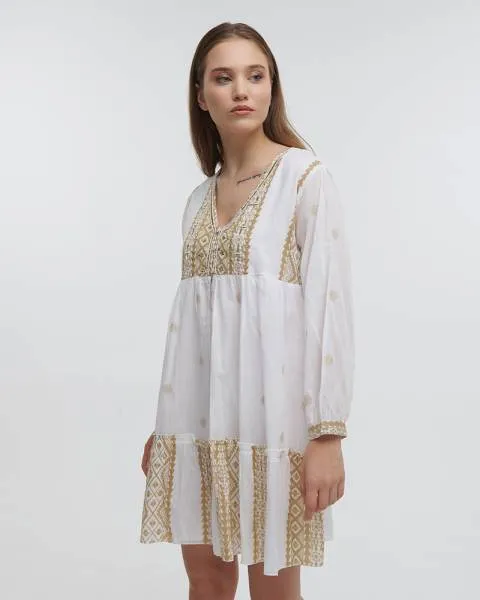 ΦΟΡΕΜΑ ΚΟΝΤΟ ΜΕ ΜΑΚΡΥ ΜΑΝΙΚΙ ΛΕΥΚΟ/ΜΠΕΖ ONE SIZE (100%COTTON)