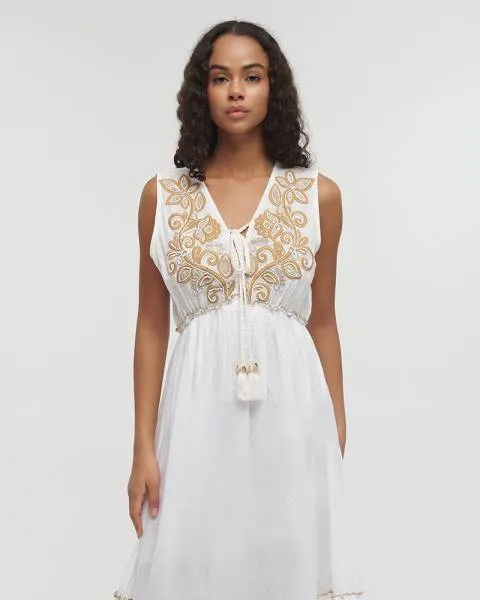 ΦΟΡΕΜΑ ΜΑΚΡΥ ΑΜΑΝΙΚΟ ΛΕΥΚΟ ΜΕ ΚΑΦΕ ΛΕΠΤΟΜΕΡΕΙΕΣ ONE SIZE (100%COTTON)