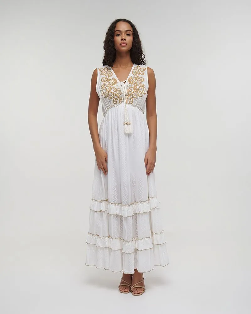 ΦΟΡΕΜΑ ΜΑΚΡΥ ΑΜΑΝΙΚΟ ΛΕΥΚΟ ΜΕ ΚΑΦΕ ΛΕΠΤΟΜΕΡΕΙΕΣ ONE SIZE (100%COTTON)