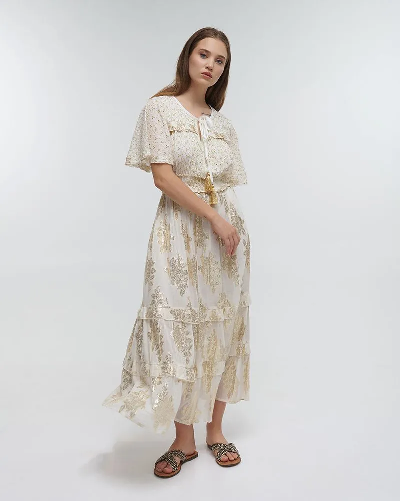 ΦΟΡΕΜΑ ΜΑΚΡΥ ΜΕ ΚΟΝΤΟ ΜΑΝΙΚΙ ΛΕΥΚΟ/ΜΠΕΖ/ΧΡΥΣΟ ONE SIZE (100%COTTON) ΦΟΡΕΜΑ ΜΑΚΡΥ ΜΕ ΚΟΝΤΟ ΜΑΝΙΚΙ ΛΕΥΚΟ/ΜΠΕΖ/ΧΡΥΣΟ ONE SIZE (100%COTTON)