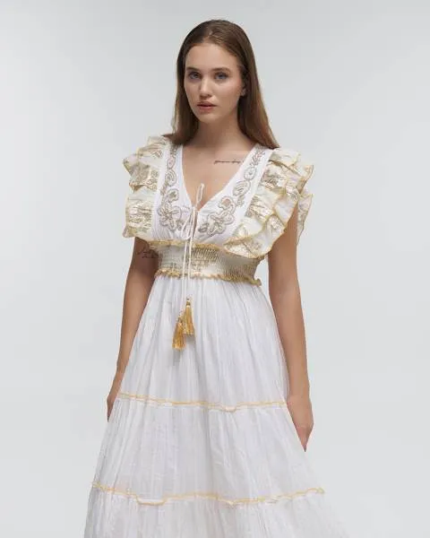 ΦΟΡΕΜΑ ΜΑΚΡΥ ΑΜΑΝΙΚΟ ΜΕ ΒΟΛΑΝ ΛΕΥΚΟ/ΧΡΥΣΟ ONE SIZE (100%COTTON)