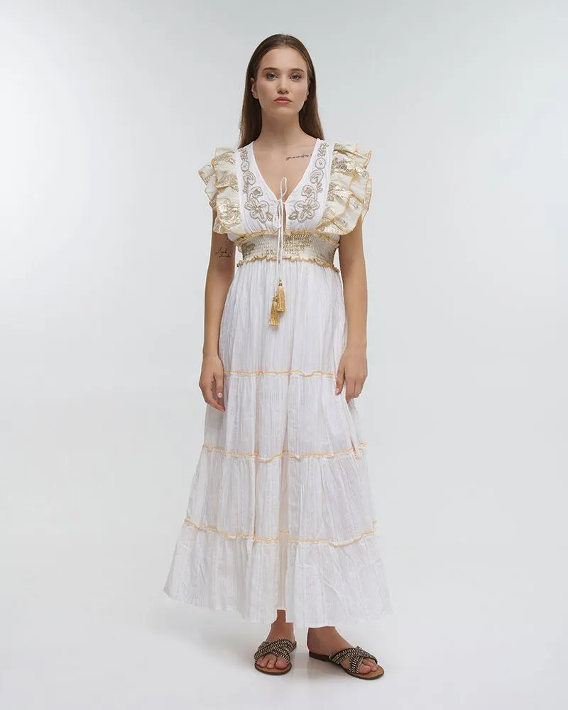 ΦΟΡΕΜΑ ΜΑΚΡΥ ΑΜΑΝΙΚΟ ΜΕ ΒΟΛΑΝ ΛΕΥΚΟ/ΧΡΥΣΟ ONE SIZE (100%COTTON)