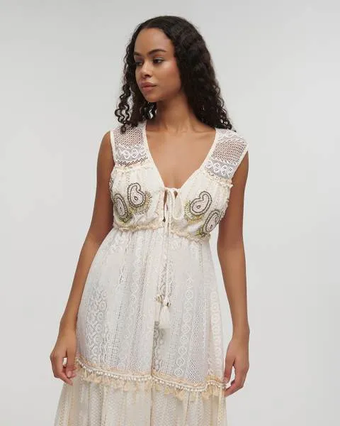 ΦΟΡΕΜΑ ΜΑΚΡΥ ΑΜΑΝΙΚΟ ΜΠΕΖ/ΛΕΥΚΟ ΜΕ ΦΟΥΝΤΑΚΙΑ ONE SIZE (100%COTTON)