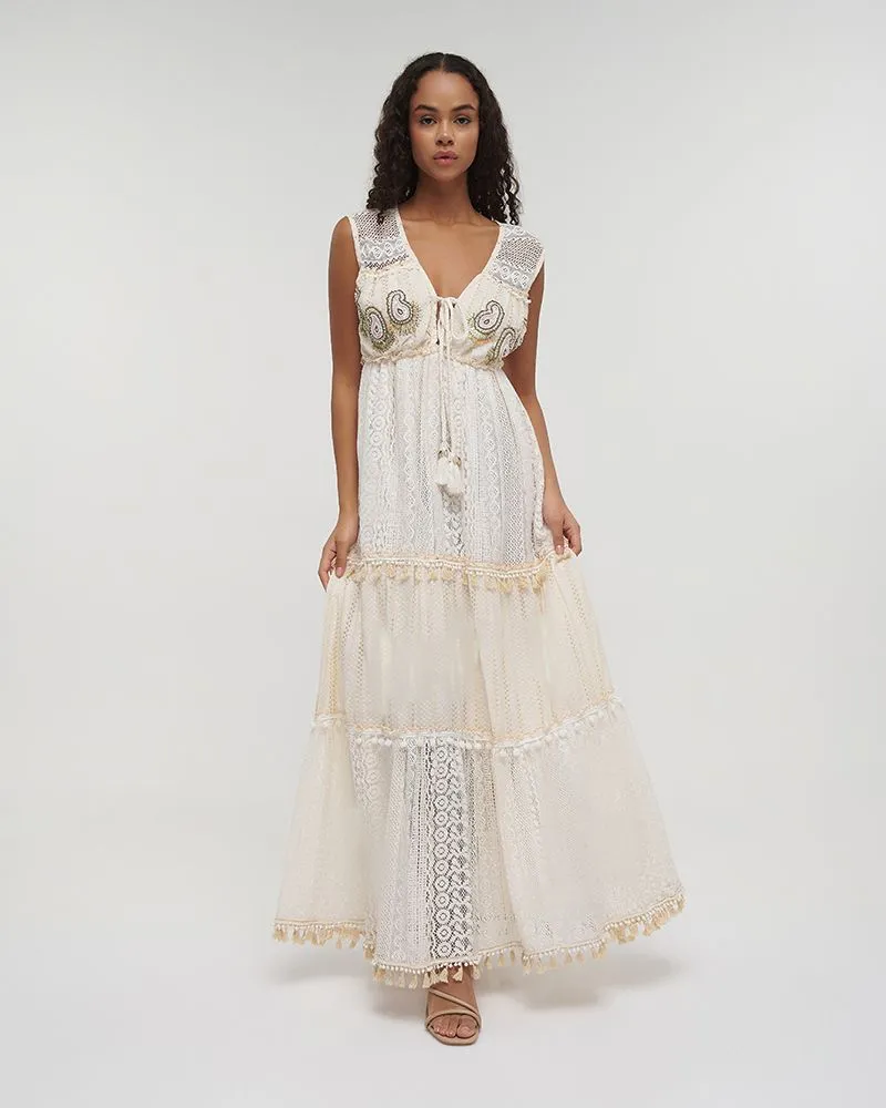 ΦΟΡΕΜΑ ΜΑΚΡΥ ΑΜΑΝΙΚΟ ΜΠΕΖ/ΛΕΥΚΟ ΜΕ ΦΟΥΝΤΑΚΙΑ ONE SIZE (100%COTTON)