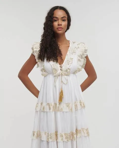 ΦΟΡΕΜΑ ΜΑΚΡΥ ΑΜΑΝΙΚΟ ΜΕ ΒΟΛΑΝ ΛΕΥΚΟ/ΧΡΥΣΟ ONE SIZE (100%COTTON).