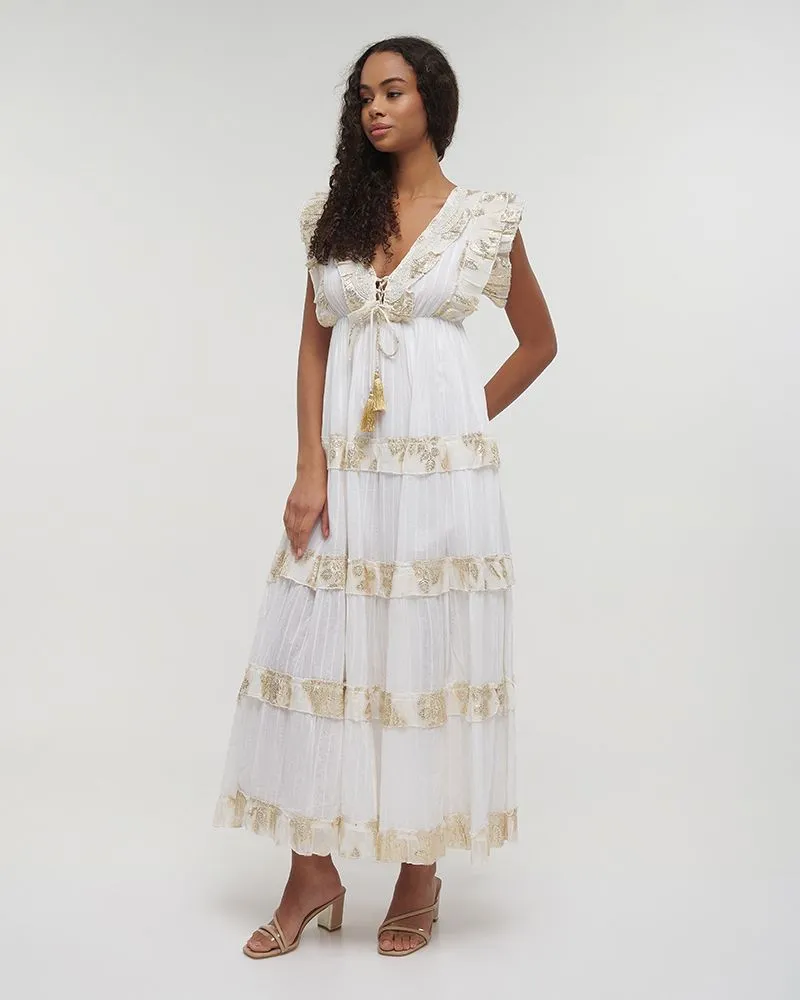 ΦΟΡΕΜΑ ΜΑΚΡΥ ΑΜΑΝΙΚΟ ΜΕ ΒΟΛΑΝ ΛΕΥΚΟ/ΧΡΥΣΟ ONE SIZE (100%COTTON).