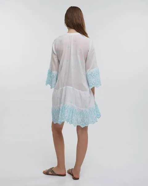 ΦΟΡΕΜΑ ΚΟΝΤΟ ΜΕ 3/4 ΜΑΝΙΚΙ ΛΕΥΚΟ/ΤΥΡΚΟΥΑΖ ONE SIZE (100%COTTON)