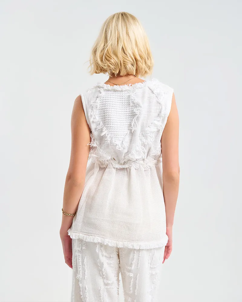 ΤΟΠ ΑΜΑΝΙΚΟ ΛΕΥΚΟ ΜΕ ΜΠΕΖ ΛΕΠΤΟΜΕΡΕΙΕΣ ONE SIZE (100% COTTON)