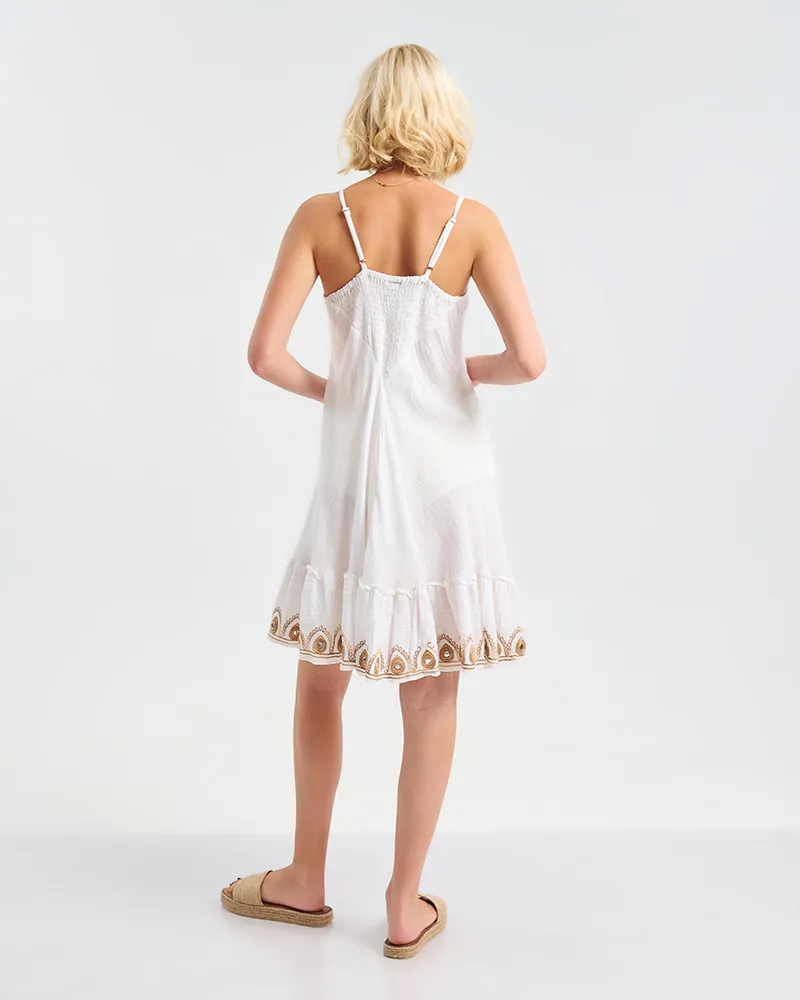 ΦΟΡΕΜΑ ΚΟΝΤΟ ΑΜΑΝΙΚΟ ΛΕΥΚΟ ΜΕ ΚΑΦΕ ΛΕΠΤΟΜΕΡΕΙΕΣ ONE SIZE (100% COTTON)