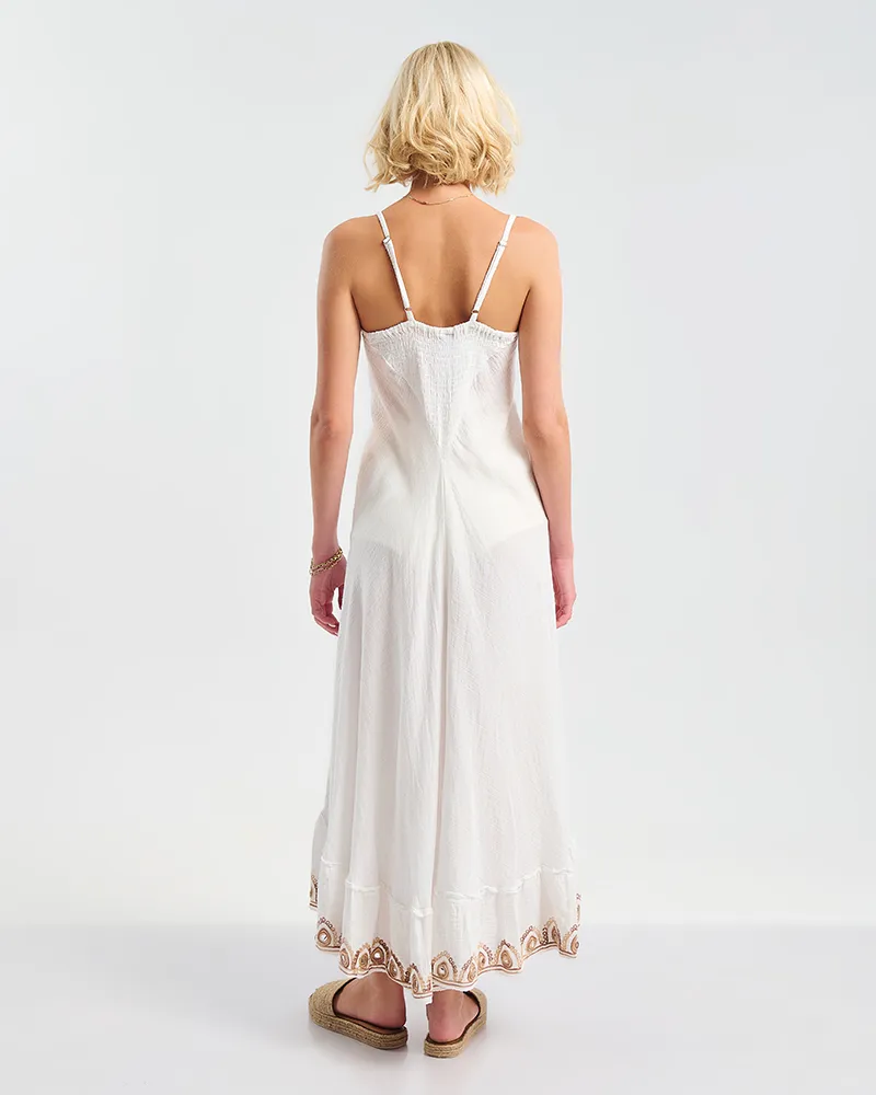 ΦΟΡΕΜΑ ΜΑΚΡΥ ΑΜΑΝΙΚΟ ΛΕΥΚΟ ΜΕ ΚΑΦΕ ΛΕΠΤΟΜΕΡΕΙΕΣ ONE SIZE (100% COTTON)