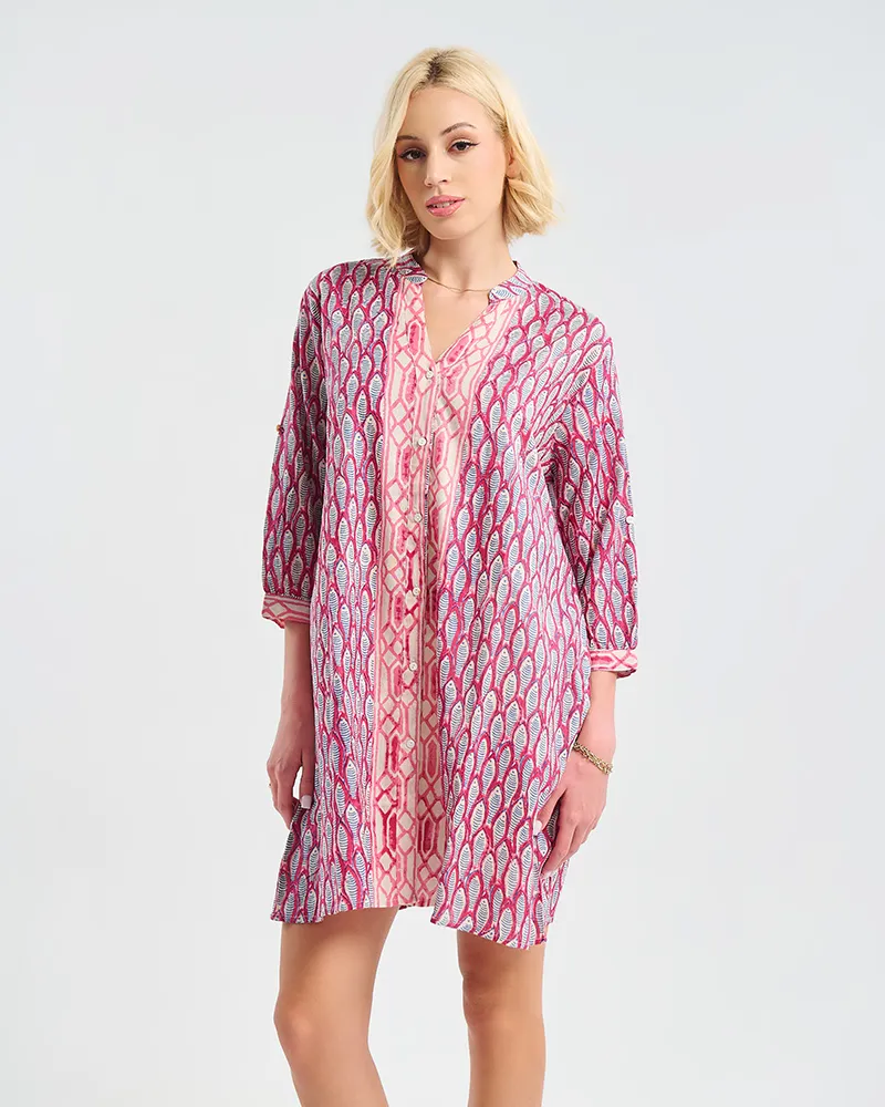 ΠΟΥΚΑΜΙΣΑ ΜΕ 3/4 ΜΑΝΙΚΙ ΡΟΖ ΜΕ ΨΑΡΙΑ ONE SIZE (100% COTTON)