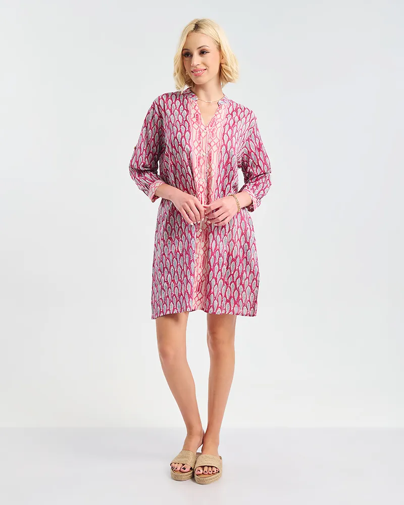 ΠΟΥΚΑΜΙΣΑ ΜΕ 3/4 ΜΑΝΙΚΙ ΡΟΖ ΜΕ ΨΑΡΙΑ ONE SIZE (100% COTTON)