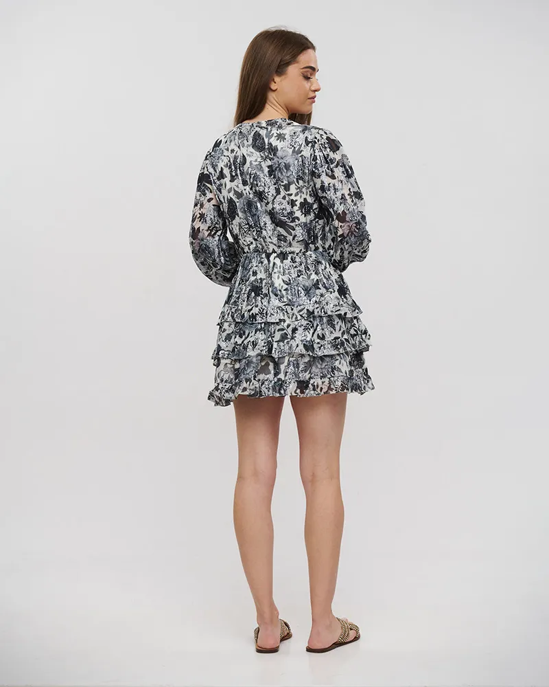 ΦΟΡΕΜΑ ΚΟΝΤΟ ΜΕ ΜΑΚΡΥ ΜΑΝΙΚΙ ΑΣΠΡΟΜΑΥΡΟ ΜΕ LUREX ONE SIZE (VISCOSE GEORGETTE)