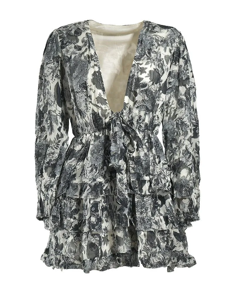 ΦΟΡΕΜΑ ΚΟΝΤΟ ΜΕ ΜΑΚΡΥ ΜΑΝΙΚΙ ΑΣΠΡΟΜΑΥΡΟ ΜΕ LUREX ONE SIZE (VISCOSE GEORGETTE)