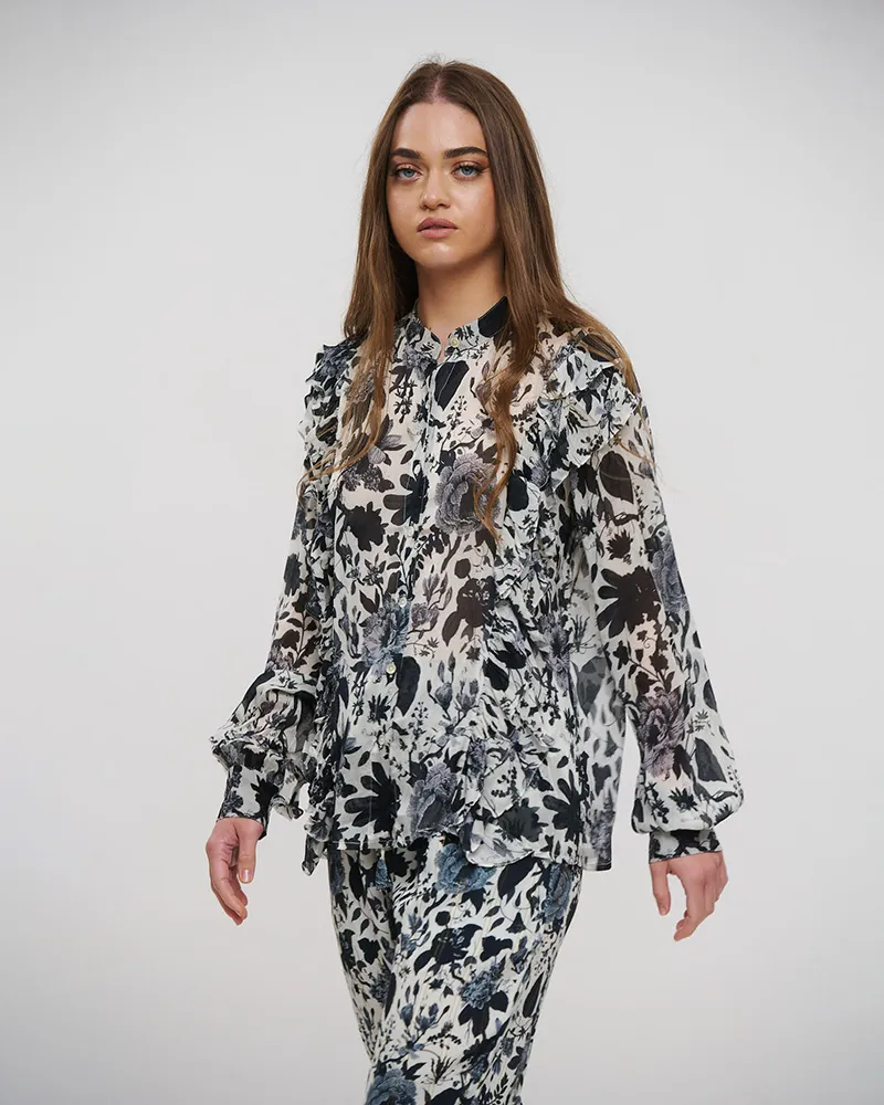 S/2 ΠΟΥΚΑΜΙΣΟ ΚΑΙ ΠΑΝΤΕΛΟΝΑ ΑΣΠΡΟΜΑΥΡΟ ΜΕ LUREX ONE SIZE (VISCOSE GEORGETTE)