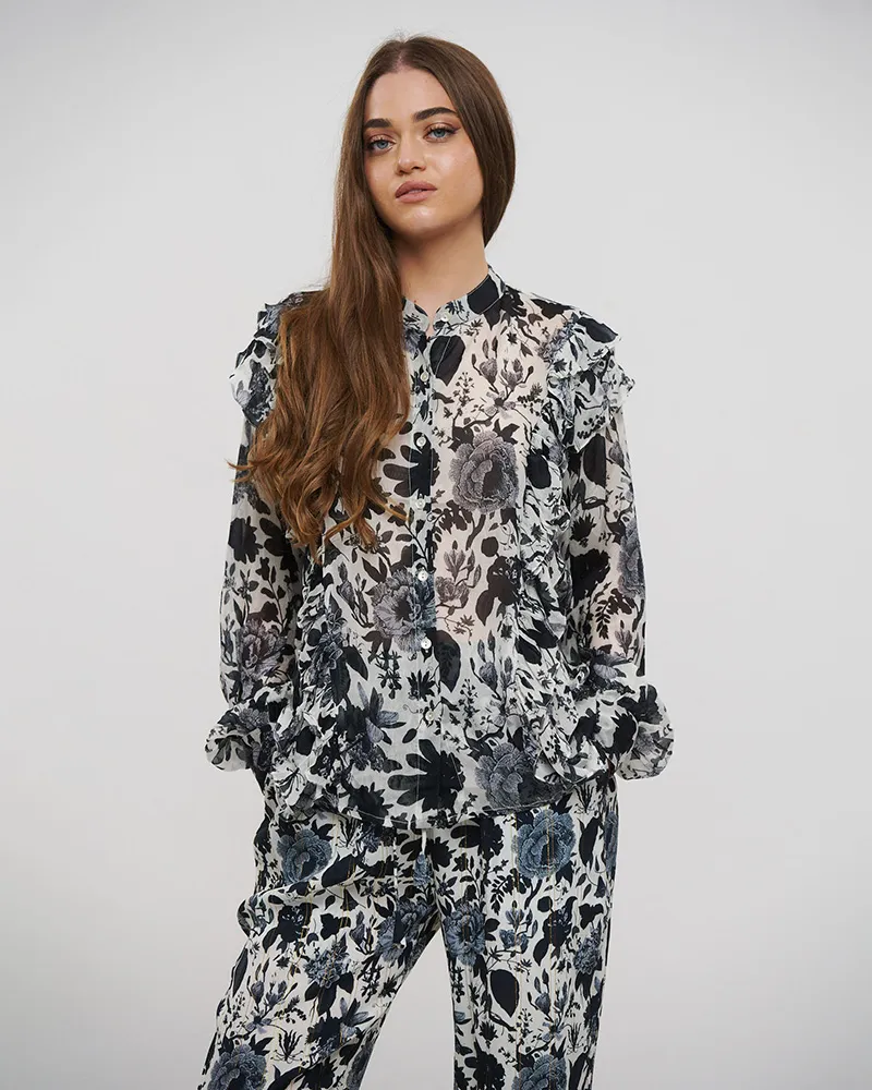 S/2 ΠΟΥΚΑΜΙΣΟ ΚΑΙ ΠΑΝΤΕΛΟΝΑ ΑΣΠΡΟΜΑΥΡΟ ΜΕ LUREX ONE SIZE (VISCOSE GEORGETTE)