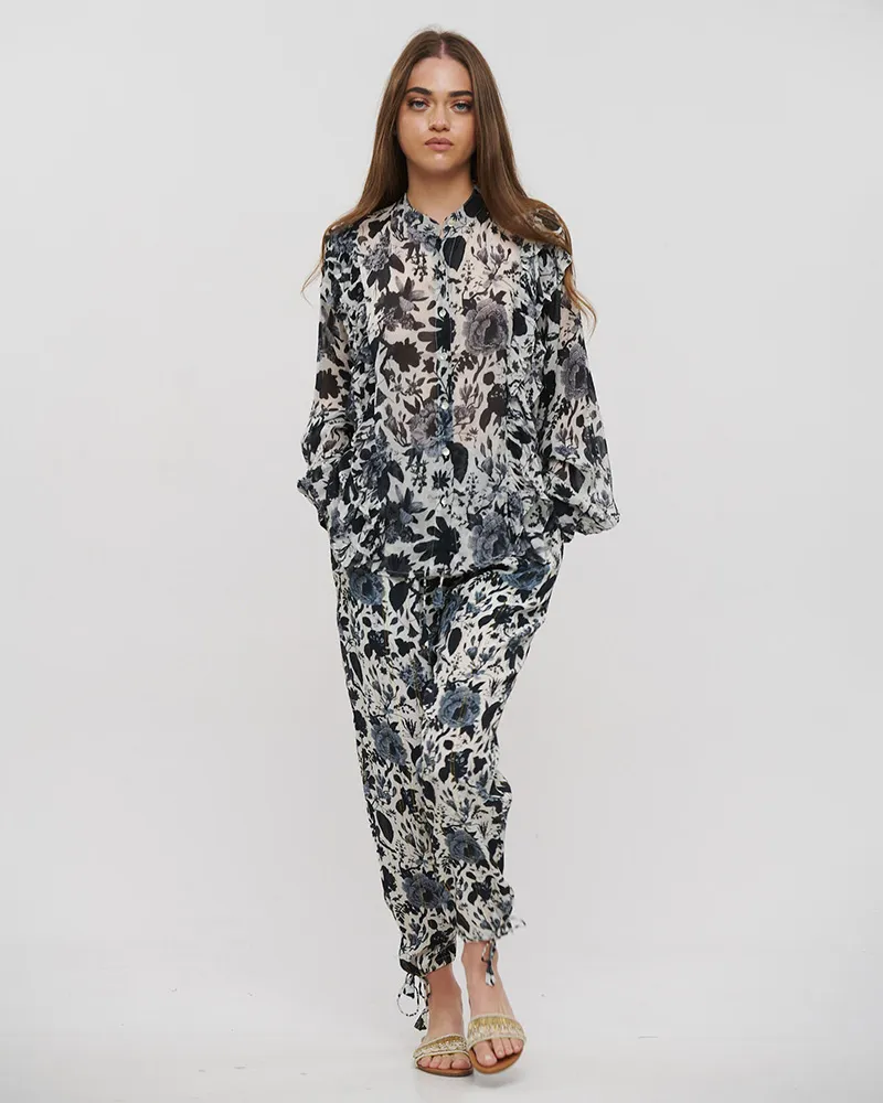 S/2 ΠΟΥΚΑΜΙΣΟ ΚΑΙ ΠΑΝΤΕΛΟΝΑ ΑΣΠΡΟΜΑΥΡΟ ΜΕ LUREX ONE SIZE (VISCOSE GEORGETTE)