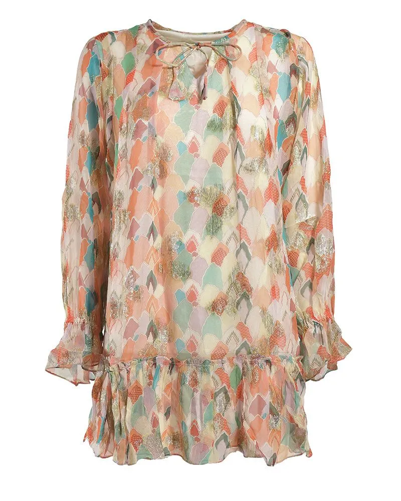 ΦΟΡΕΜΑ ΚΟΝΤΟ ΜΕ ΜΑΚΡΥ ΜΑΝΙΚΙ ΠΟΛΥΧΡΩΜΟ ΜΕ LUREX ONE SIZE (VISCOSE GEORGETTE)