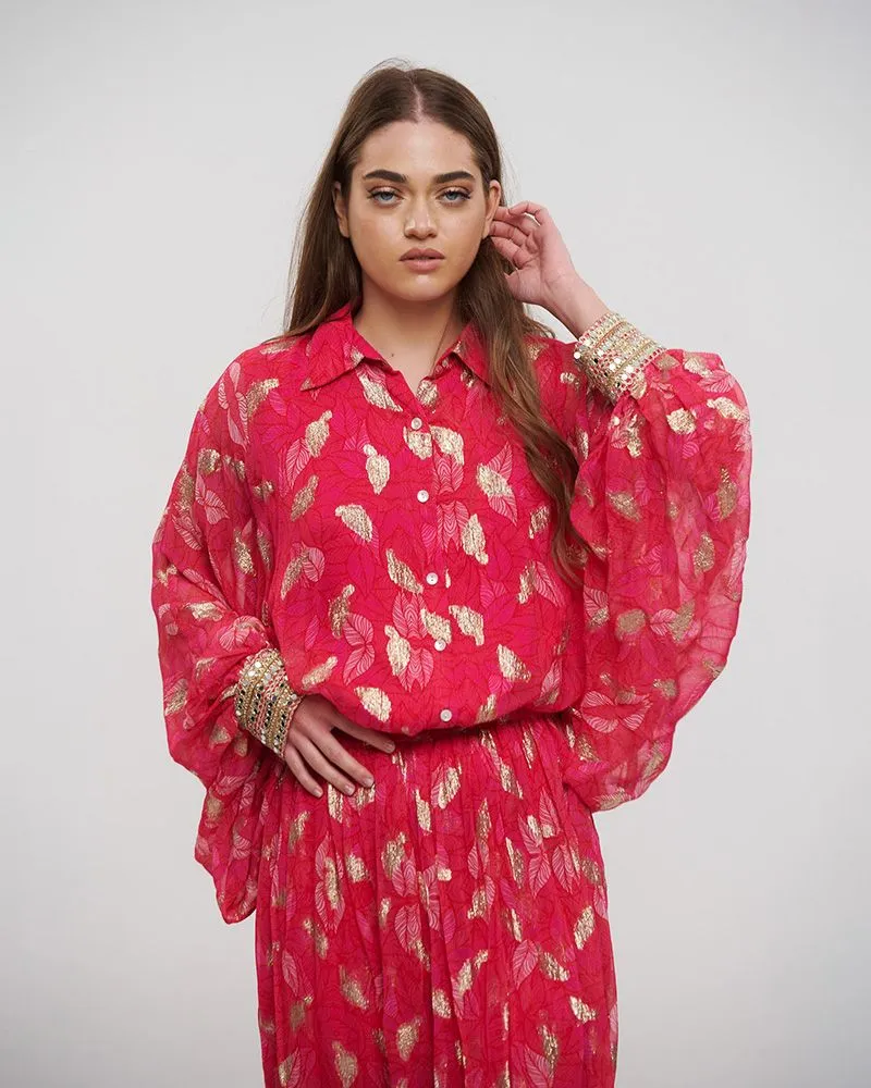 S/2 ΠΟΥΚΑΜΙΣΟ ΚΑΙ ΠΑΝΤΕΛΟΝΑ ΦΟΥΞ ΜΕ LUREX ONE SIZE (VISCOSE GEORGETTE)