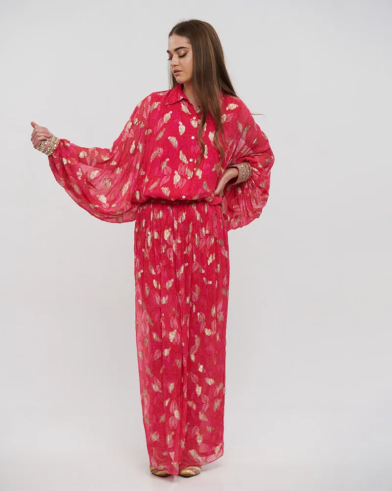 S/2 ΠΟΥΚΑΜΙΣΟ ΚΑΙ ΠΑΝΤΕΛΟΝΑ ΦΟΥΞ ΜΕ LUREX ONE SIZE (VISCOSE GEORGETTE)