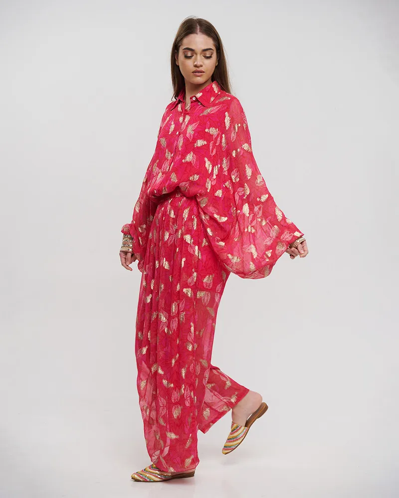 S/2 ΠΟΥΚΑΜΙΣΟ ΚΑΙ ΠΑΝΤΕΛΟΝΑ ΦΟΥΞ ΜΕ LUREX ONE SIZE (VISCOSE GEORGETTE)