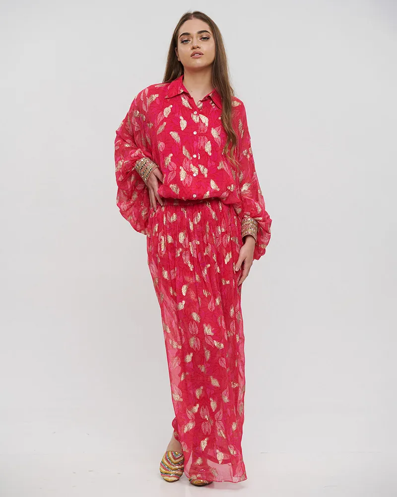 S/2 ΠΟΥΚΑΜΙΣΟ ΚΑΙ ΠΑΝΤΕΛΟΝΑ ΦΟΥΞ ΜΕ LUREX ONE SIZE (VISCOSE GEORGETTE)