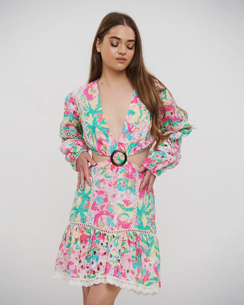 ΦΟΡΕΜΑ ΚΟΝΤΟ ΜΕ ΜΑΚΡΥ ΜΑΝΙΚΙ ΚΑΙ ΑΝΟΙΓΜΑ ΣΤΗ ΠΛΑΤΗ ΠΟΛΥΧΡΩΜΟ ONE SIZE (100% COTTON)