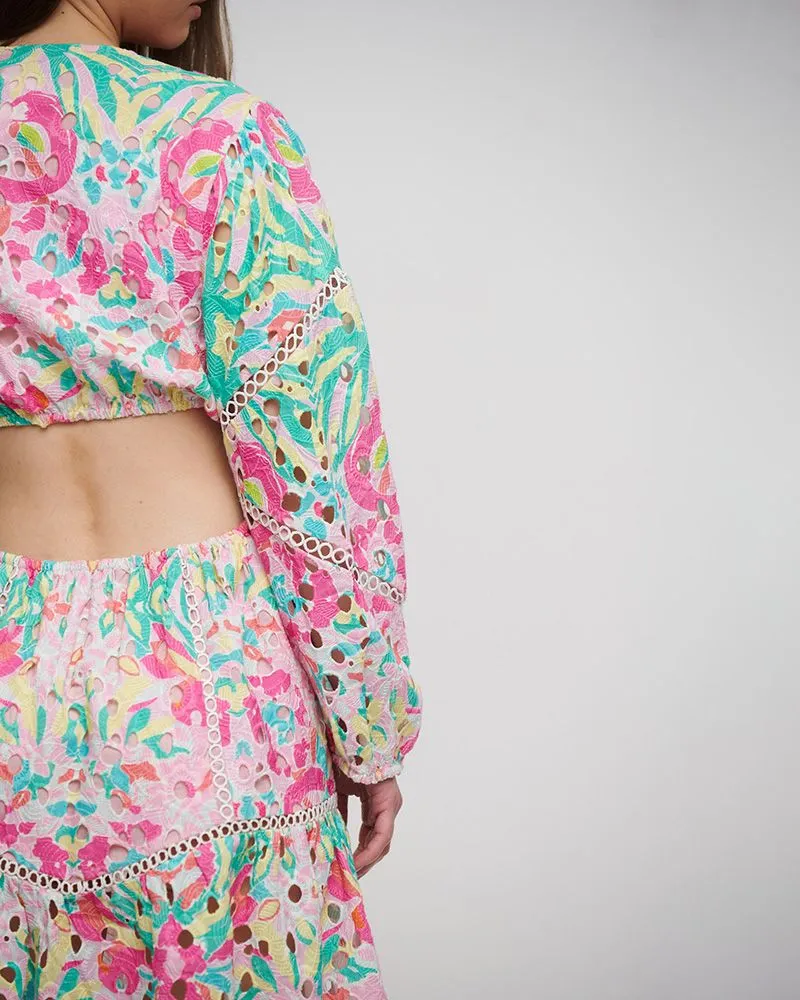 ΦΟΡΕΜΑ ΚΟΝΤΟ ΜΕ ΜΑΚΡΥ ΜΑΝΙΚΙ ΚΑΙ ΑΝΟΙΓΜΑ ΣΤΗ ΠΛΑΤΗ ΠΟΛΥΧΡΩΜΟ ONE SIZE (100% COTTON)