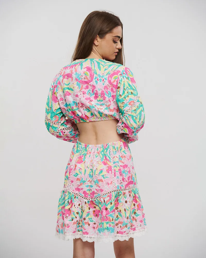 ΦΟΡΕΜΑ ΚΟΝΤΟ ΜΕ ΜΑΚΡΥ ΜΑΝΙΚΙ ΚΑΙ ΑΝΟΙΓΜΑ ΣΤΗ ΠΛΑΤΗ ΠΟΛΥΧΡΩΜΟ ONE SIZE (100% COTTON)