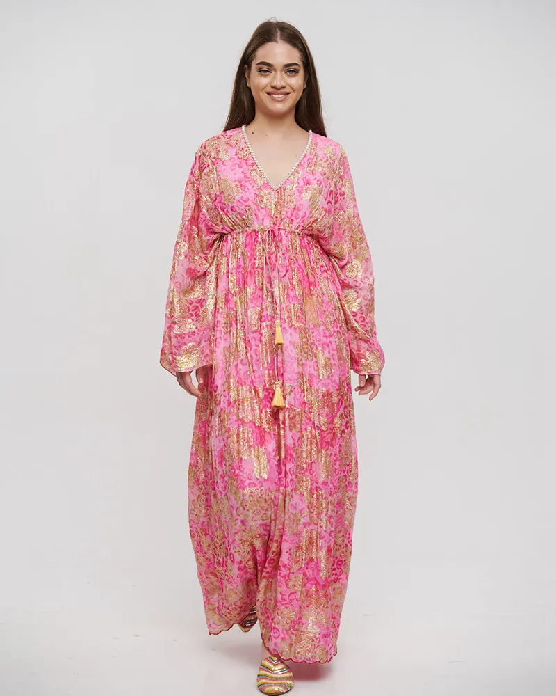 ΦΟΡΕΜΑ/ΚΑΦΤΑΝΙ ΡΟΖ/ΧΡΥΣΟ ΜΕ ΣΧΕΔΙΑ ONE SIZE (100% VISCOSE)