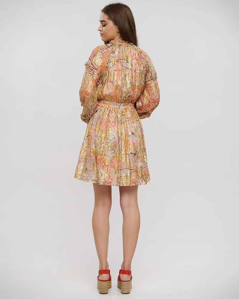 ΦΟΡΕΜΑ ΚΟΝΤΟ ΠΟΛΥΧΡΩΜΟ ΜΕ ΧΡΥΣΕΣ ΛΕΠΤΟΜΕΡΕΙΕΣ ONE SIZE (100% VISCOSE)