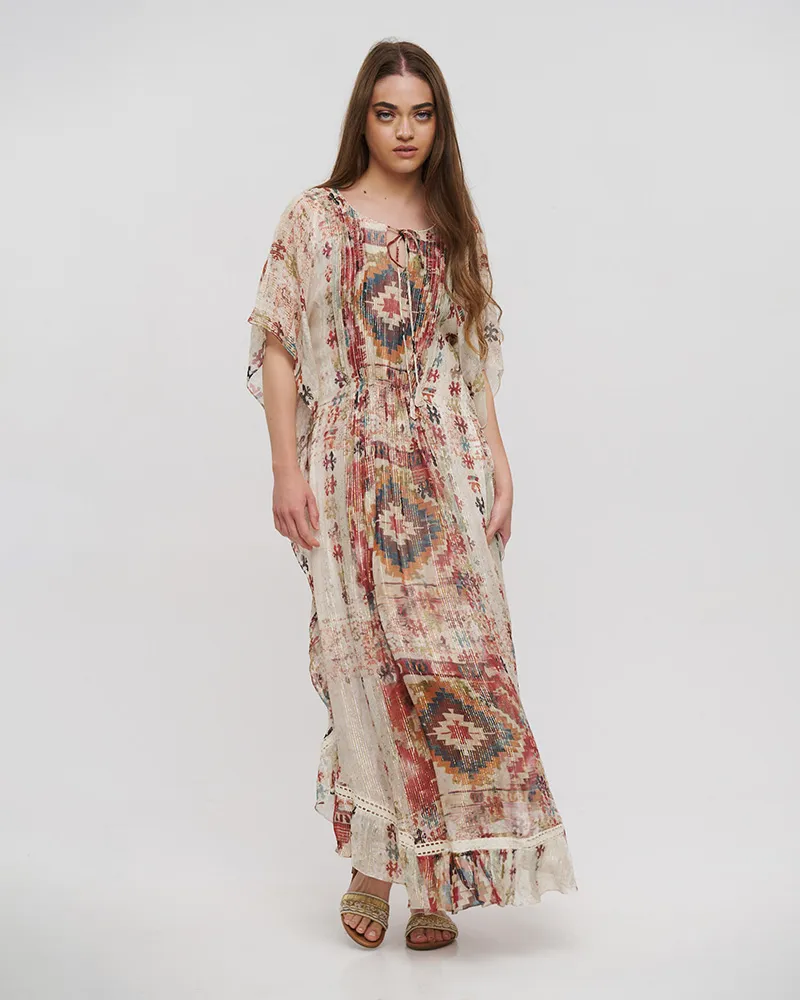 ΦΟΡΕΜΑ/ΚΑΦΤΑΝΙ ΡΟΖ/ΛΕΥΚΟ ΜΕ ΣΧΕΔΙΑ ONE SIZE (100% VISCOSE)